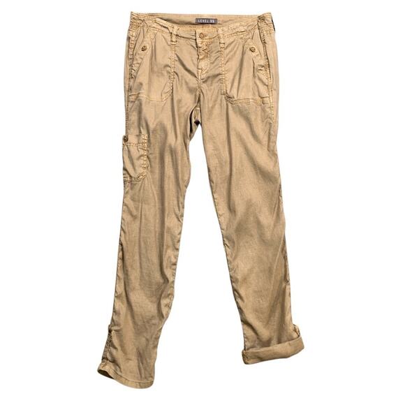 Level 99 Pants Women 27 Husk Linen Tencel Blend Dayla Cargo Pockets Utility - Picture 1 of 14